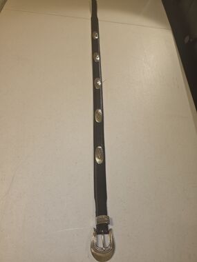 Onyx Black Leather Western Belt with Gold Conchos